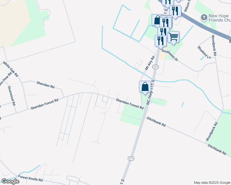 map of restaurants, bars, coffee shops, grocery stores, and more near 102 Jonathan Place in Goldsboro