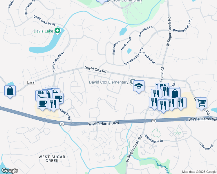 map of restaurants, bars, coffee shops, grocery stores, and more near 6426 Sackett Way in Charlotte
