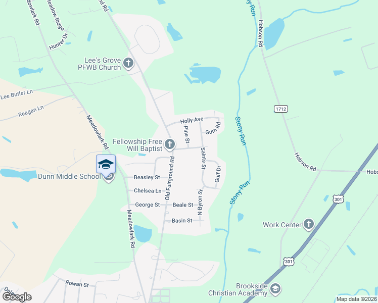 map of restaurants, bars, coffee shops, grocery stores, and more near 108 Sycamore Street in Dunn