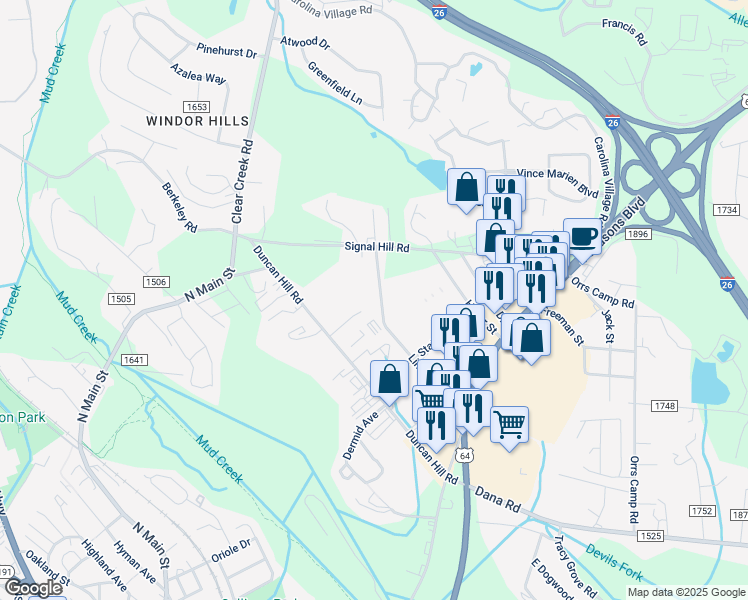 map of restaurants, bars, coffee shops, grocery stores, and more near 319A Linda Vista Drive in Hendersonville