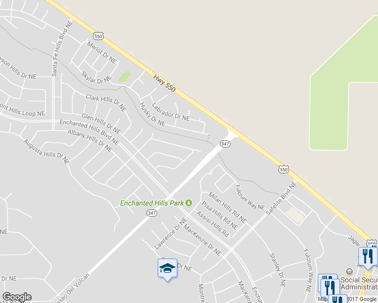 map of restaurants, bars, coffee shops, grocery stores, and more near 7148 Hartford Hills Drive Northeast in Rio Rancho