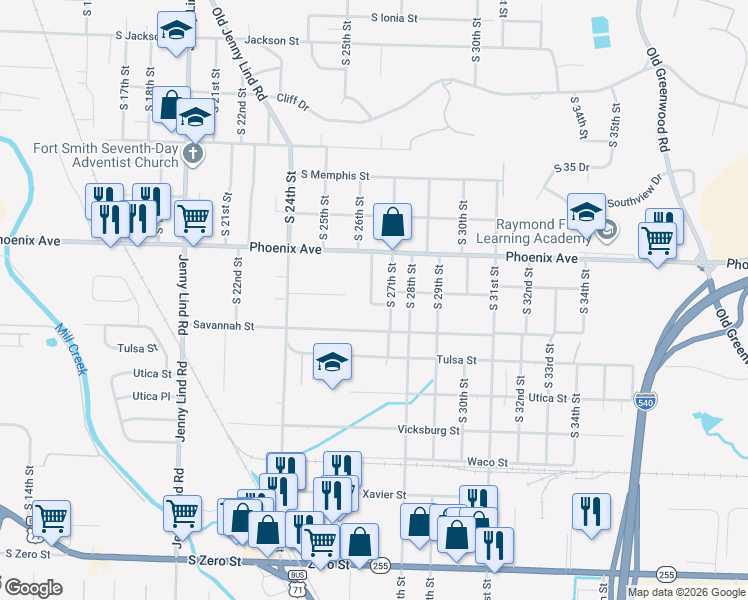 map of restaurants, bars, coffee shops, grocery stores, and more near 4817 South 26th Street in Fort Smith