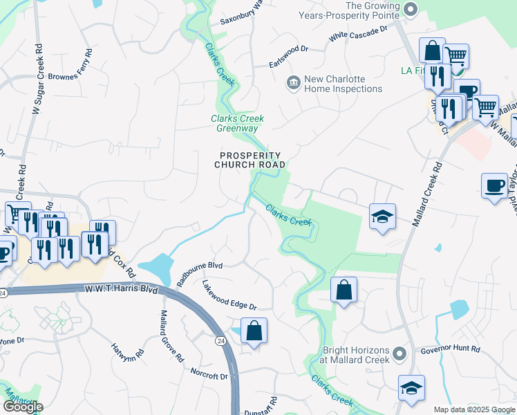 map of restaurants, bars, coffee shops, grocery stores, and more near 3300 French Woods Road in Charlotte