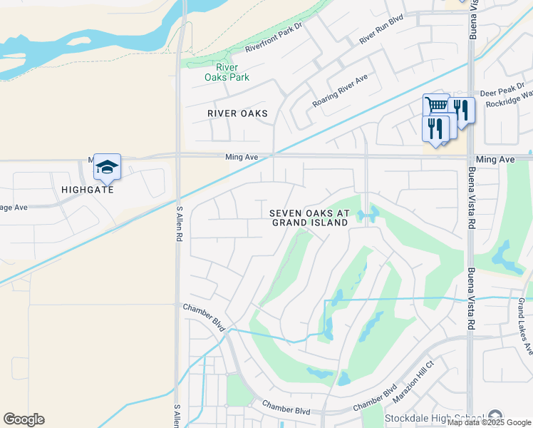 map of restaurants, bars, coffee shops, grocery stores, and more near 12308 Thornwood Drive in Bakersfield
