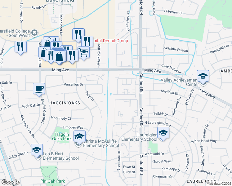 map of restaurants, bars, coffee shops, grocery stores, and more near 8400 Mcgraw Hill Drive in Bakersfield