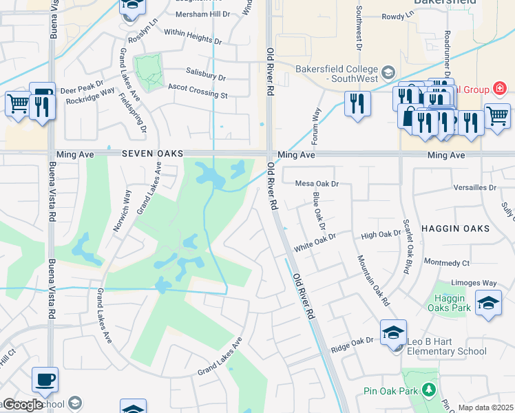 map of restaurants, bars, coffee shops, grocery stores, and more near 10121 Dutch Iris Drive in Bakersfield
