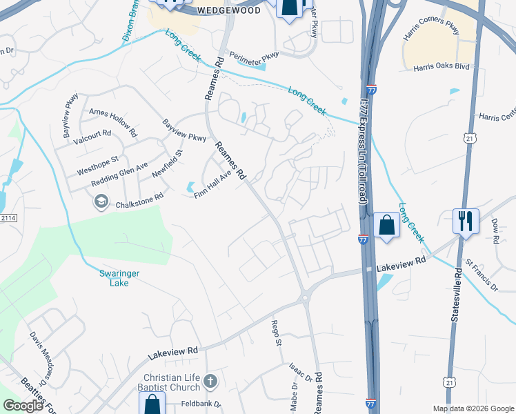 map of restaurants, bars, coffee shops, grocery stores, and more near 8923 Reames Road in Charlotte