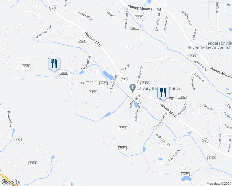 map of restaurants, bars, coffee shops, grocery stores, and more near 3002 North Essex Court in Hendersonville