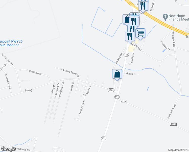 map of restaurants, bars, coffee shops, grocery stores, and more near 104 Jonathan Place in Goldsboro