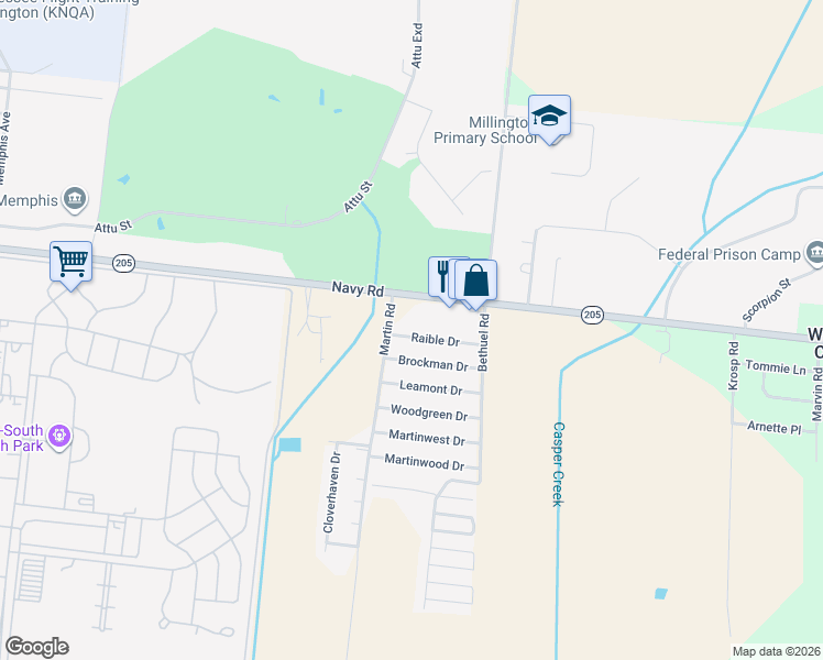 map of restaurants, bars, coffee shops, grocery stores, and more near 6304 Raible Dr in Millington