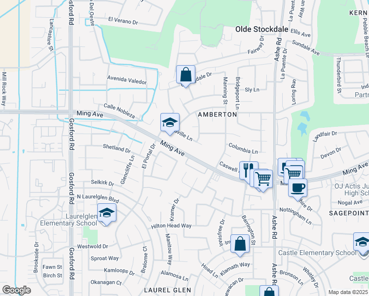 map of restaurants, bars, coffee shops, grocery stores, and more near 7124 Ming Avenue in Bakersfield
