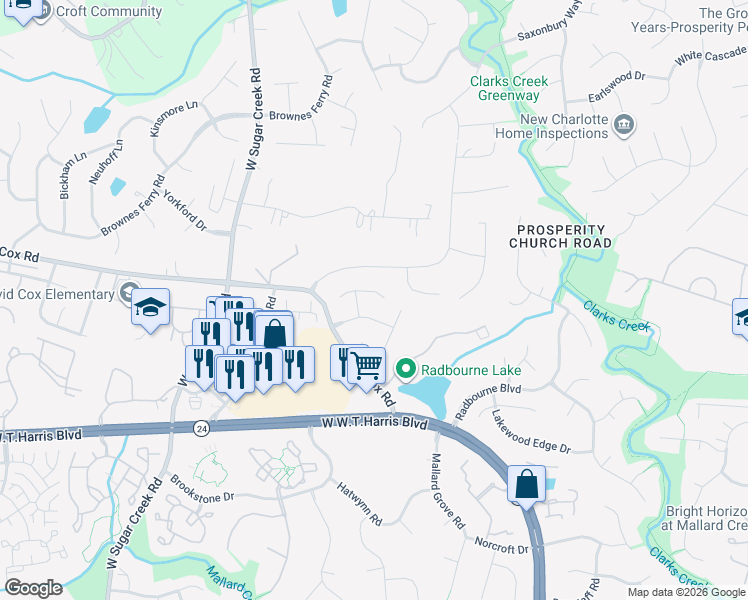 map of restaurants, bars, coffee shops, grocery stores, and more near in Charlotte