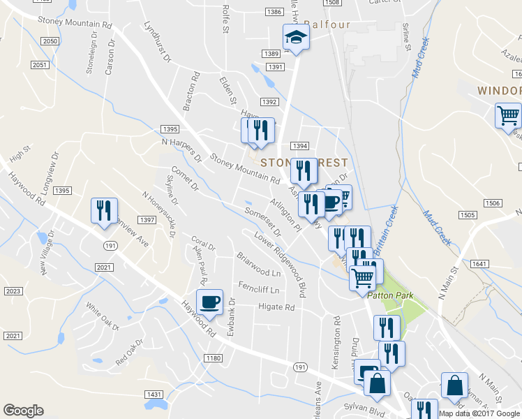 map of restaurants, bars, coffee shops, grocery stores, and more near 2102 Kingsbury Road in Hendersonville