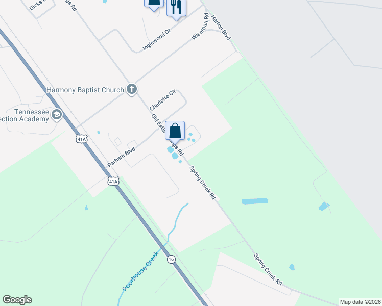 map of restaurants, bars, coffee shops, grocery stores, and more near 1811 Old Estill Springs Road in Tullahoma