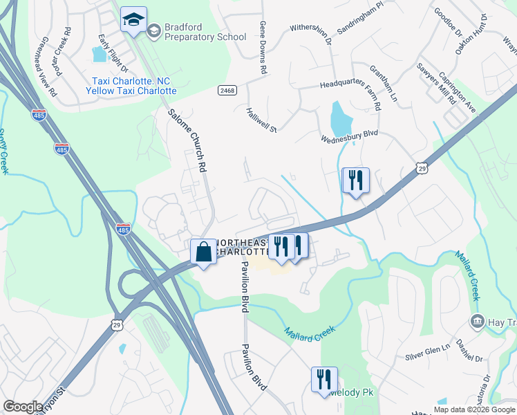 map of restaurants, bars, coffee shops, grocery stores, and more near Reefton Road in Charlotte