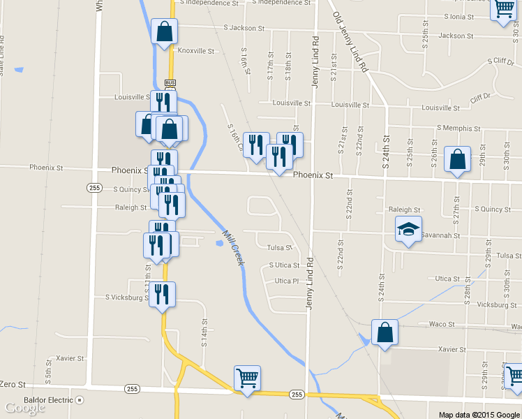 map of restaurants, bars, coffee shops, grocery stores, and more near 4825 South 16th Terrace in Fort Smith