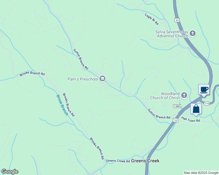 map of restaurants, bars, coffee shops, grocery stores, and more near 647 Sutton Branch Road in Sylva