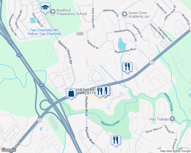 map of restaurants, bars, coffee shops, grocery stores, and more near 215 Mossburn Road in Charlotte
