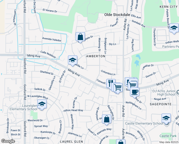 map of restaurants, bars, coffee shops, grocery stores, and more near 6901 Altaville Lane in Bakersfield