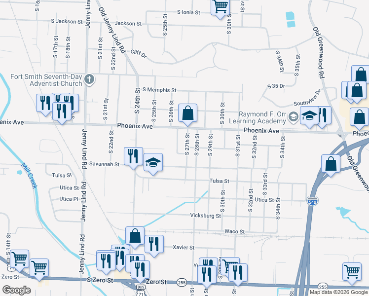 map of restaurants, bars, coffee shops, grocery stores, and more near 4817 South 26th Street in Fort Smith