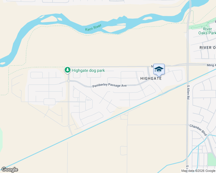 map of restaurants, bars, coffee shops, grocery stores, and more near 13921 Pemberley Passage Avenue in Bakersfield