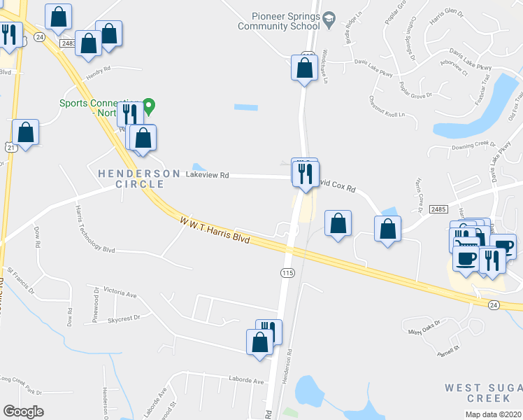 map of restaurants, bars, coffee shops, grocery stores, and more near 8425 Old Statesville Road in Charlotte