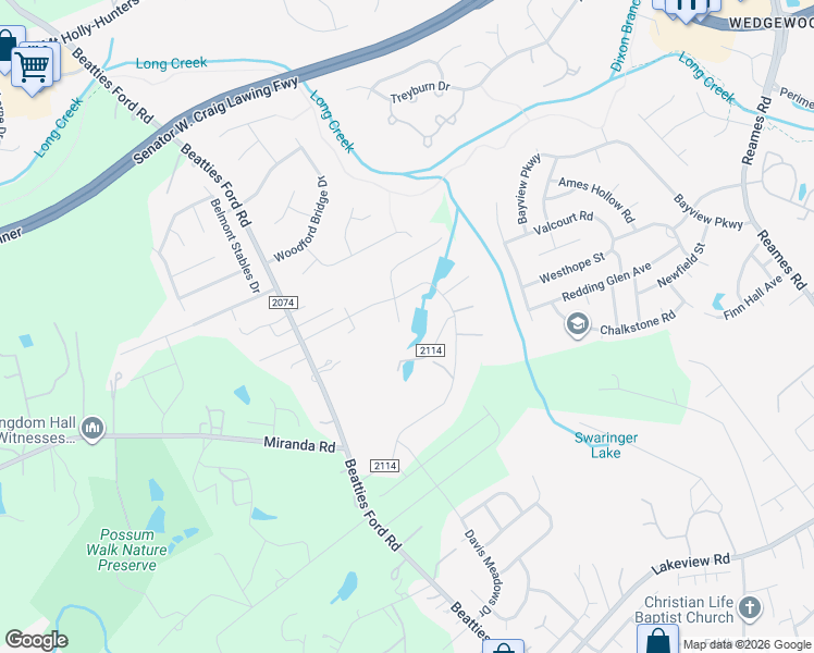 map of restaurants, bars, coffee shops, grocery stores, and more near 9408 Pond Vista Court in Charlotte