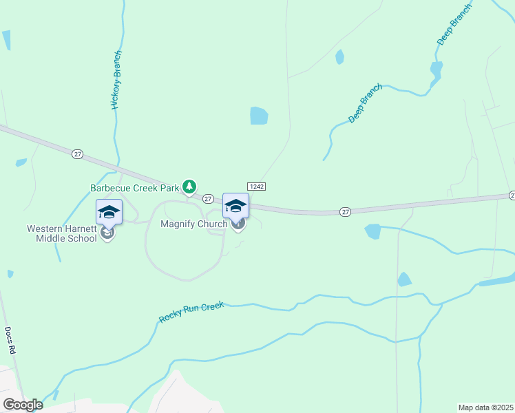 map of restaurants, bars, coffee shops, grocery stores, and more near 10637 North Carolina 27 in Lillington