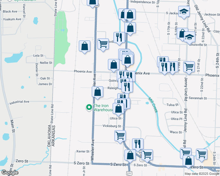 map of restaurants, bars, coffee shops, grocery stores, and more near 999 Raleigh Street in Fort Smith