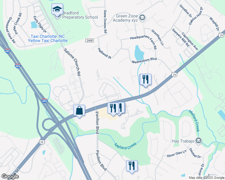 map of restaurants, bars, coffee shops, grocery stores, and more near 215 Mossburn Road in Charlotte