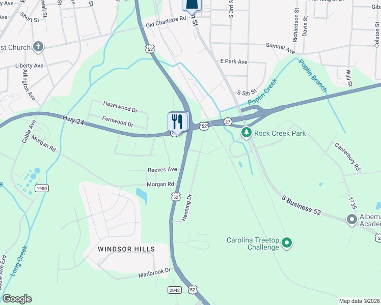 map of restaurants, bars, coffee shops, grocery stores, and more near 409 North Carolina 138 in Albemarle