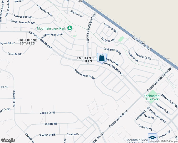 map of restaurants, bars, coffee shops, grocery stores, and more near 6924 Topeka Hills Drive Northeast in Rio Rancho