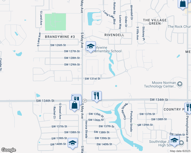 map of restaurants, bars, coffee shops, grocery stores, and more near 2808 Southwest 130th Street in Oklahoma City