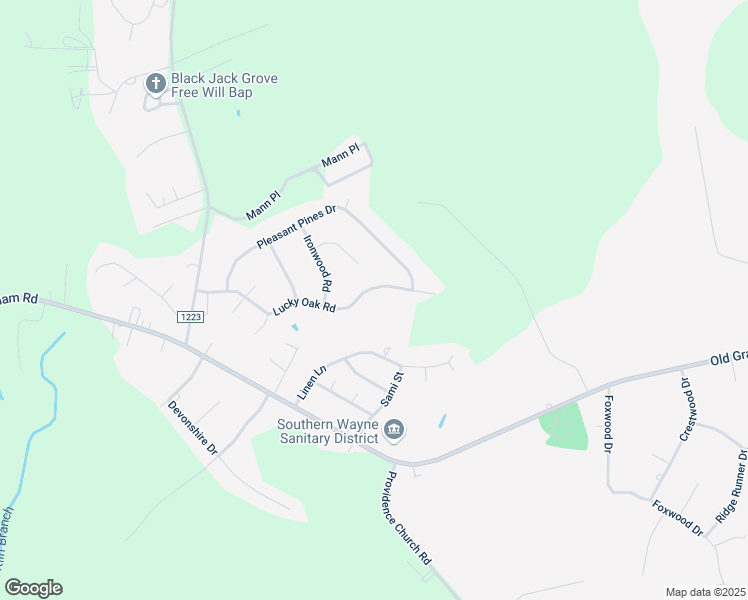 map of restaurants, bars, coffee shops, grocery stores, and more near 412 Lucky Oak Road in Goldsboro