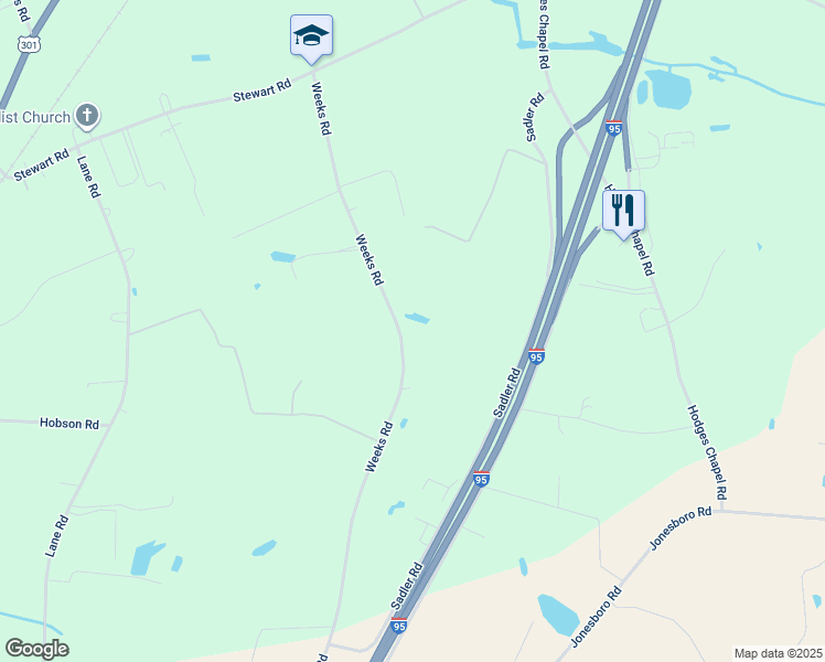 map of restaurants, bars, coffee shops, grocery stores, and more near 609 Weeks Road in Dunn