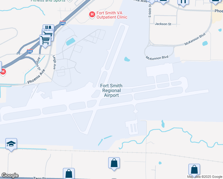 map of restaurants, bars, coffee shops, grocery stores, and more near 6700 McKennon Boulevard in Fort Smith