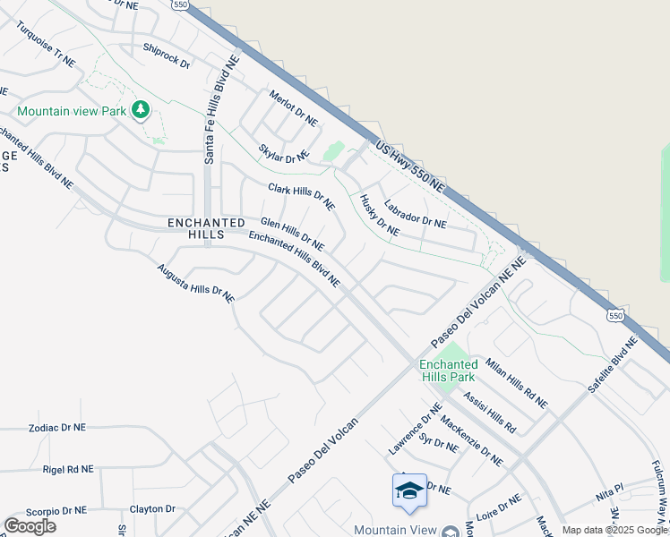 map of restaurants, bars, coffee shops, grocery stores, and more near 7037 Albany Hills Drive Northeast in Rio Rancho
