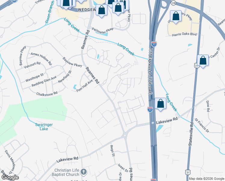 map of restaurants, bars, coffee shops, grocery stores, and more near 5301 Roundstone Way in Charlotte