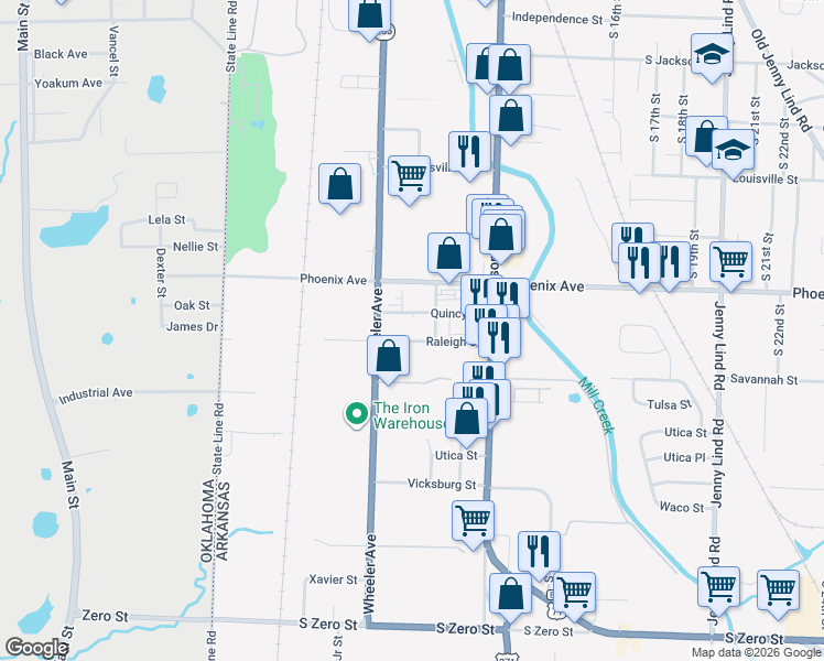 map of restaurants, bars, coffee shops, grocery stores, and more near 5103 Wheeler Avenue in Fort Smith