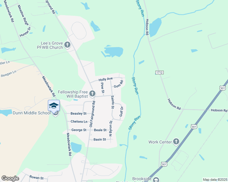 map of restaurants, bars, coffee shops, grocery stores, and more near 402 Saints Street in Dunn