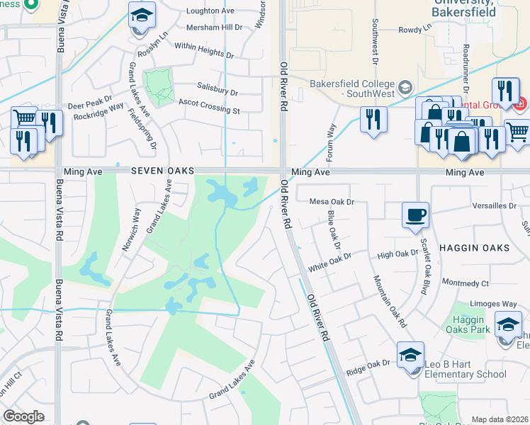 map of restaurants, bars, coffee shops, grocery stores, and more near 10121 Dutch Iris Drive in Bakersfield