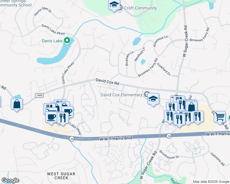 map of restaurants, bars, coffee shops, grocery stores, and more near 6429 Sackett Way in Charlotte