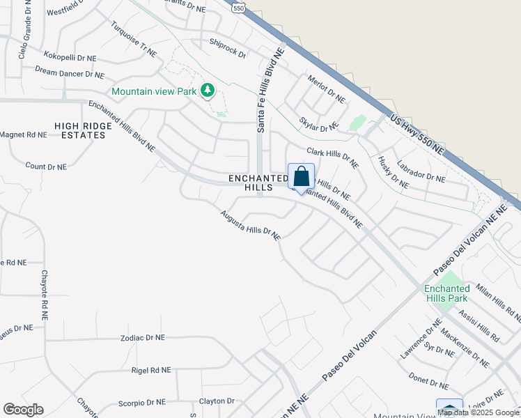 map of restaurants, bars, coffee shops, grocery stores, and more near 6925 Topeka Hills Drive Northeast in Rio Rancho