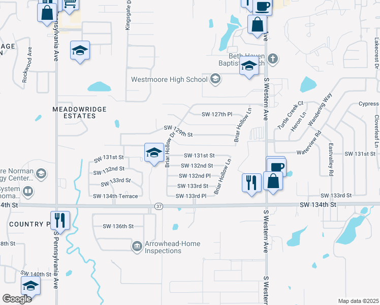 map of restaurants, bars, coffee shops, grocery stores, and more near 1137 Southwest 130th Street in Oklahoma City
