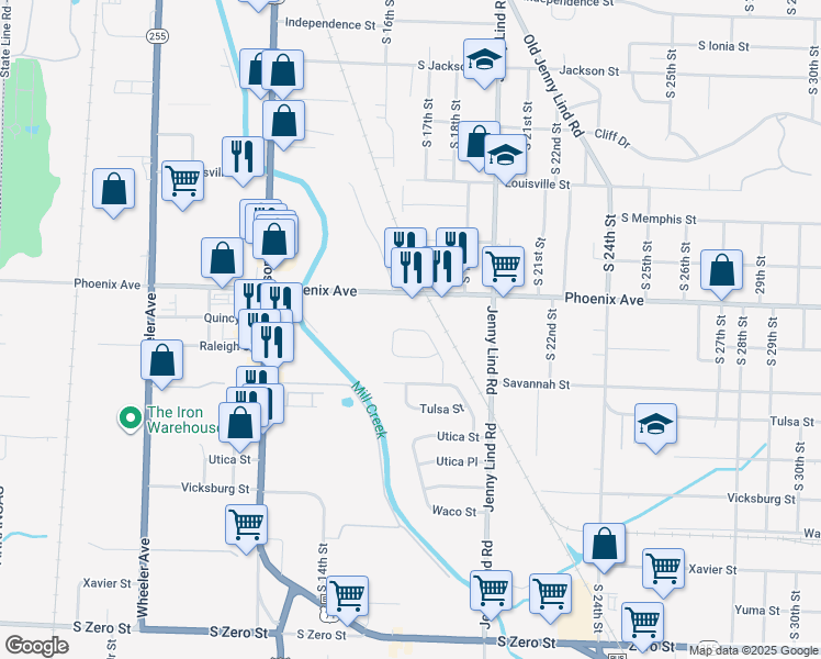 map of restaurants, bars, coffee shops, grocery stores, and more near 1603 South Quincy Street in Fort Smith
