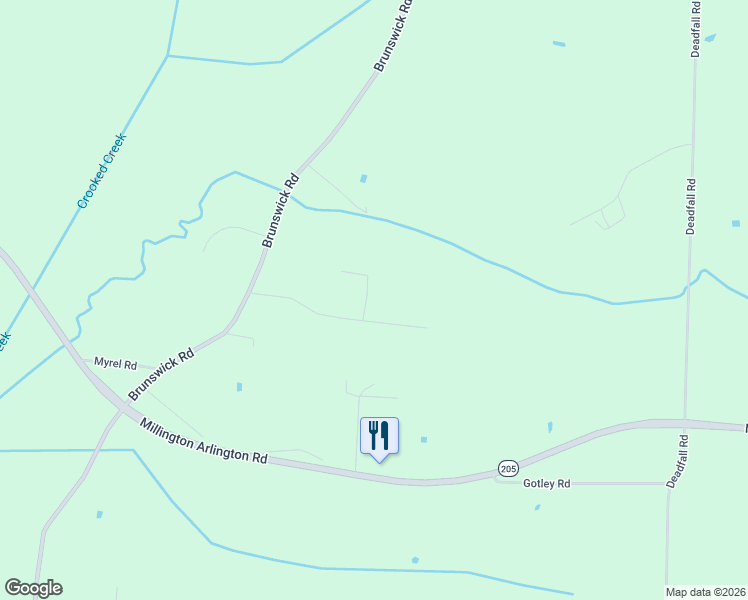 map of restaurants, bars, coffee shops, grocery stores, and more near 9500 Bolton Estates Road in Millington