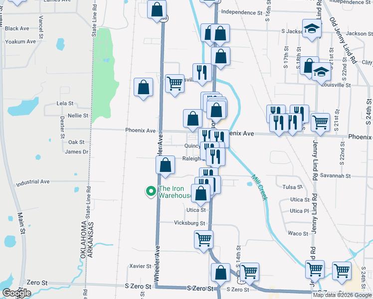 map of restaurants, bars, coffee shops, grocery stores, and more near 4828 South 10th Street in Fort Smith
