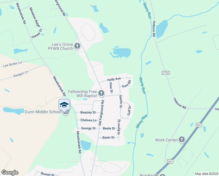 map of restaurants, bars, coffee shops, grocery stores, and more near 107 Pine Street in Dunn