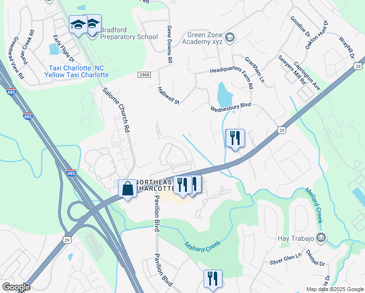 map of restaurants, bars, coffee shops, grocery stores, and more near 11601 North Tryon Street in Charlotte
