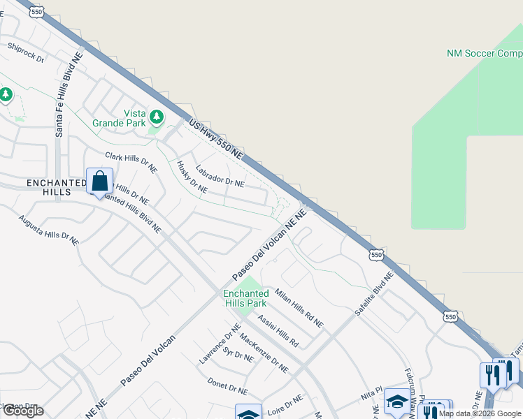 map of restaurants, bars, coffee shops, grocery stores, and more near 7157 Husky Drive Northeast in Rio Rancho